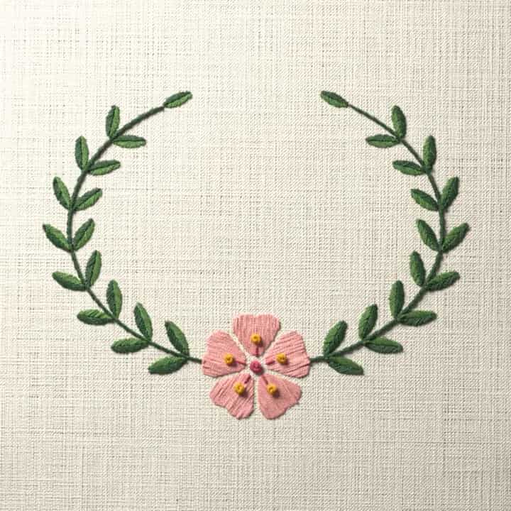 Blossom oval frame: preview of the stitched design
