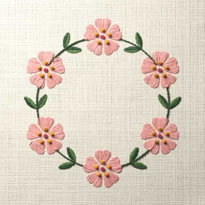 Blossom ring wreath: preview of the stitched design