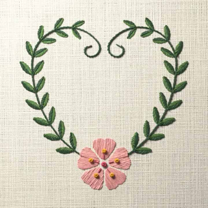 Blossom vine heart: preview of the stitched design