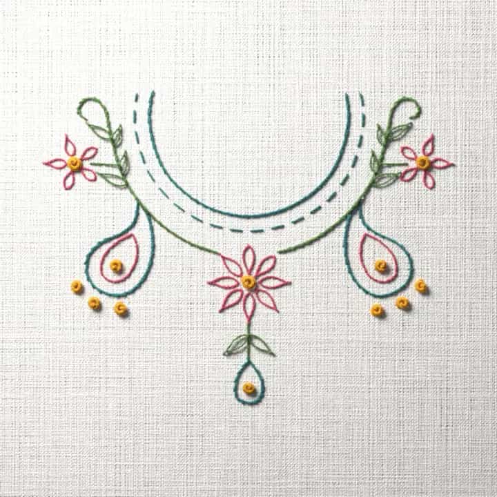 Paisley neckline: preview of the stitched design