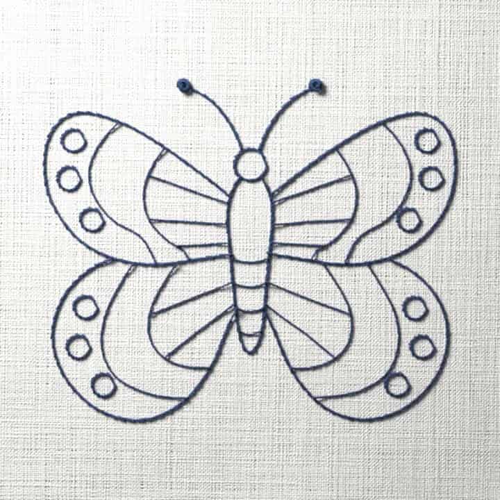 Bluework butterfly with banded wings: preview of the stitched design