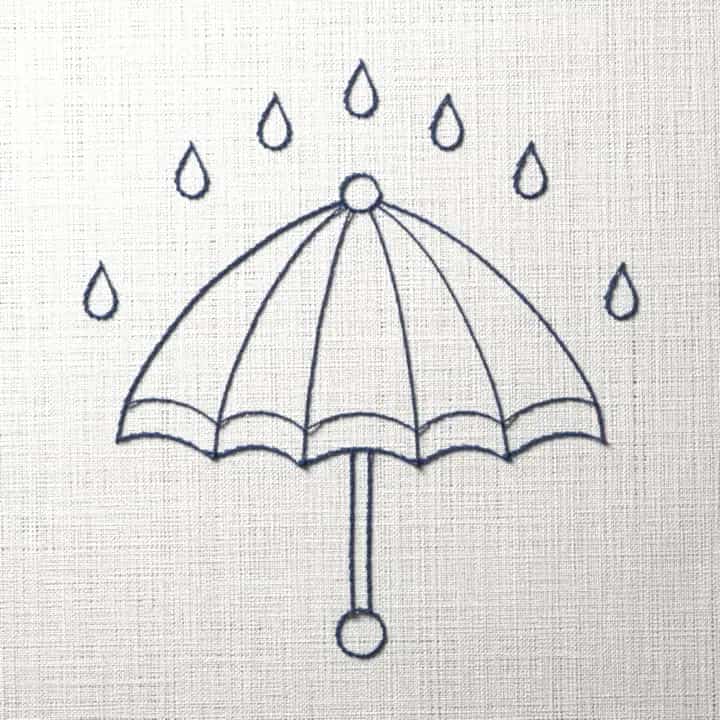Bluework open umbrella in the rain: preview of the stitched design