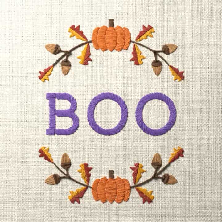 Boo: preview of the stitched design