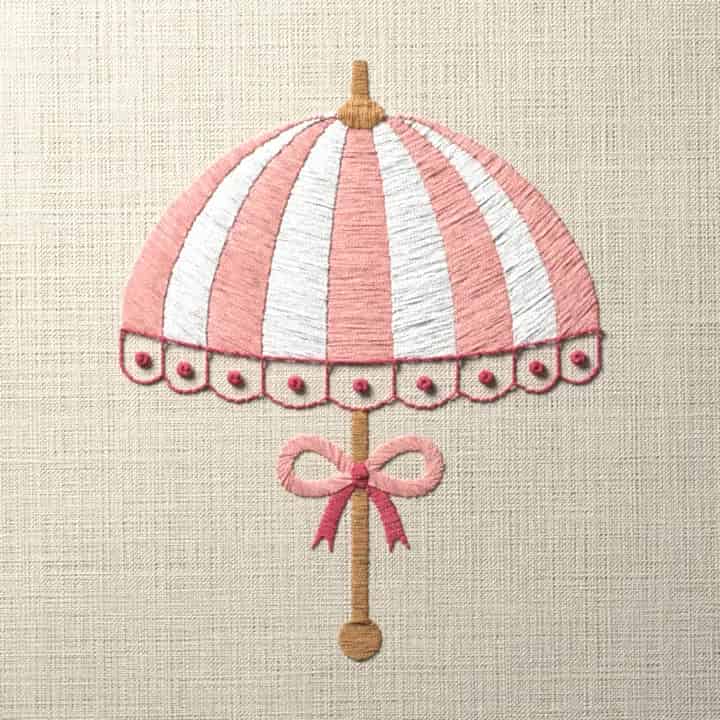 Bridal shower lace parasol: preview of the stitched design