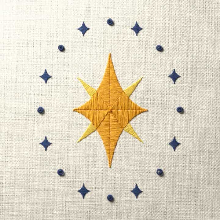 Bright North Star: preview of the stitched design
