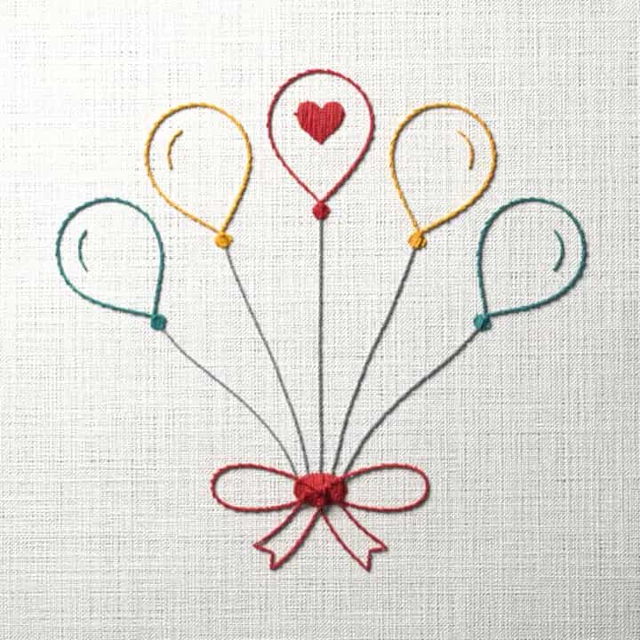 Bunch of five balloons: preview of the stitched design