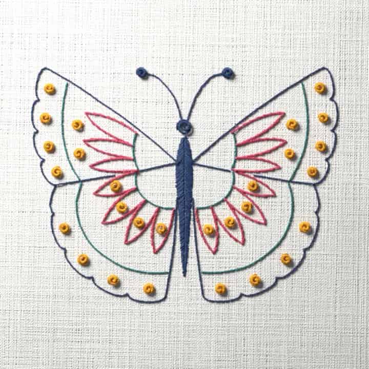 Mandala butterfly: preview of the stitched design