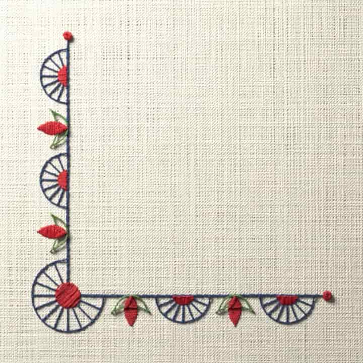 Buttonhole scallop corner: preview of the stitched design