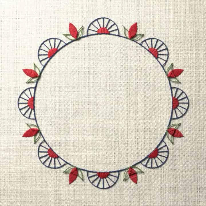 Buttonhole scallop frame: preview of the stitched design