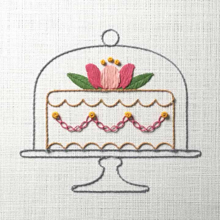 Cake under a glass dome: preview of the stitched design