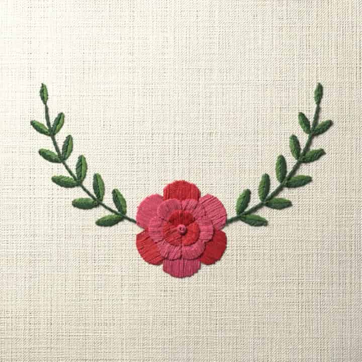 Camellia crescent spray: preview of the stitched design