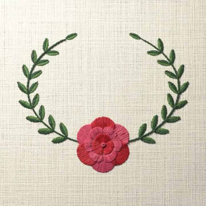 Camellia oval frame: preview of the stitched design
