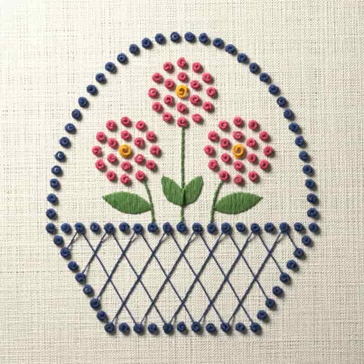 Candlewick flower basket: preview of the stitched design