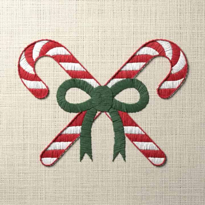 Crossed candy canes: preview of the stitched design