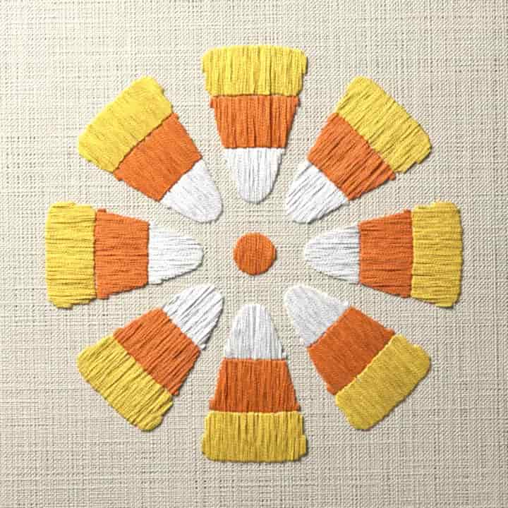 Candy corn wheel: preview of the stitched design