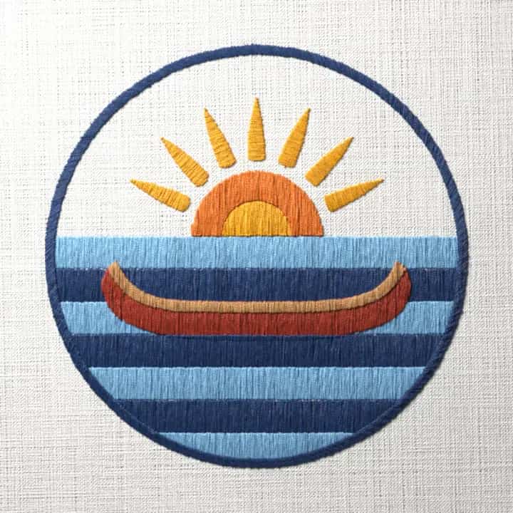 Canoe at sunrise: preview of the stitched design