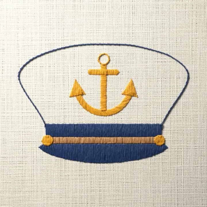 Captain’s hat with an anchor: preview of the stitched design