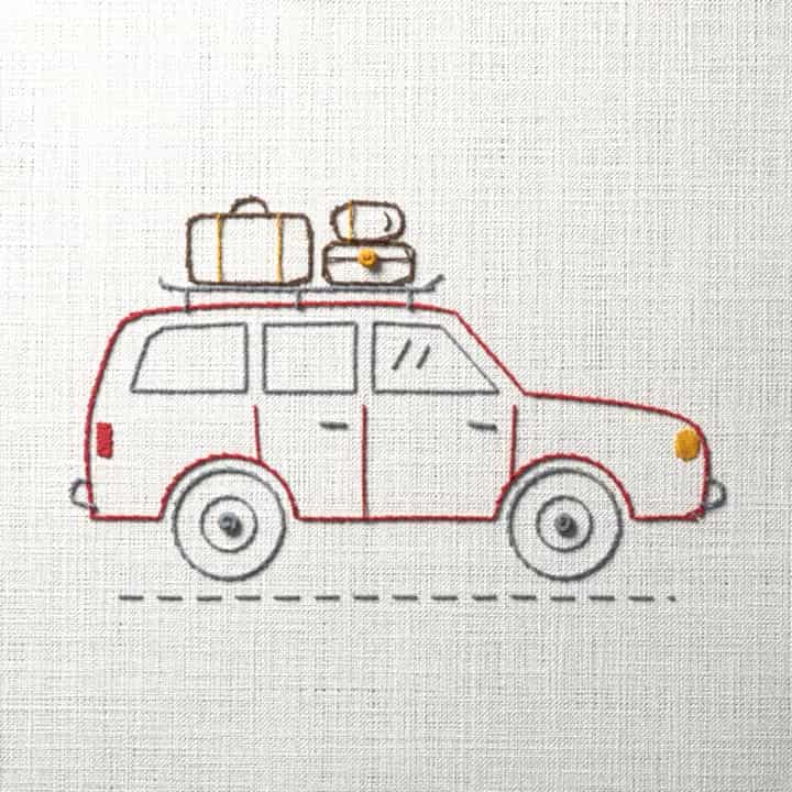 Station wagon with luggage: preview of the stitched design