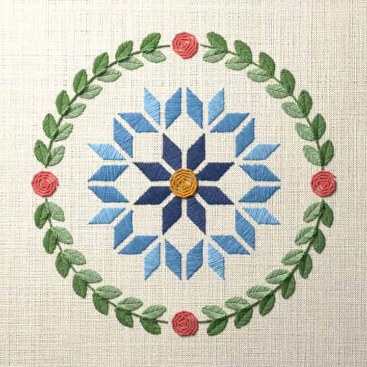 Carpenter’s star block: preview of the stitched design