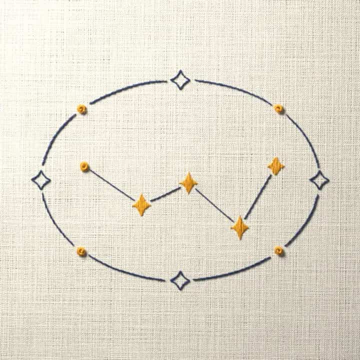 Cassiopeia constellation: preview of the stitched design
