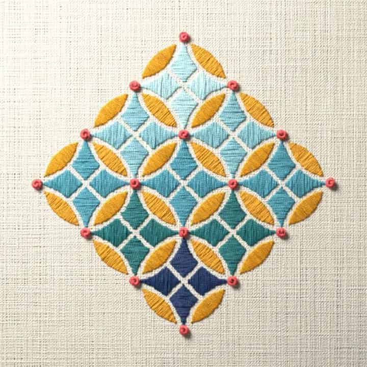 Cathedral window quilt: preview of the stitched design