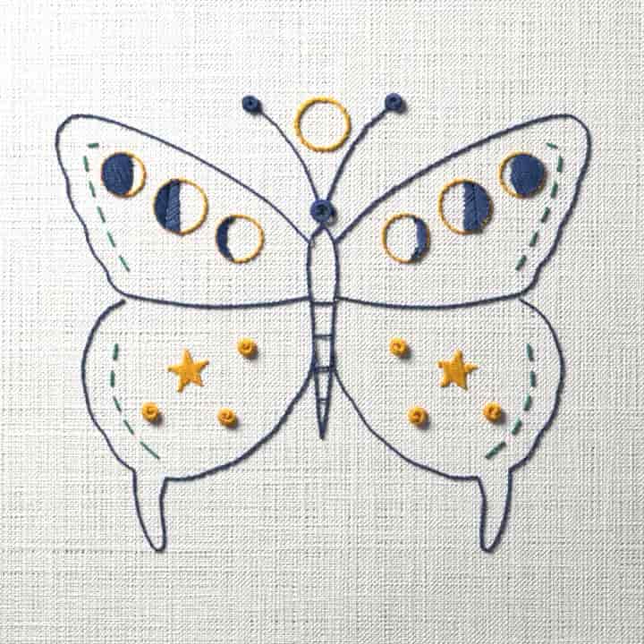 Celestial butterfly: preview of the stitched design