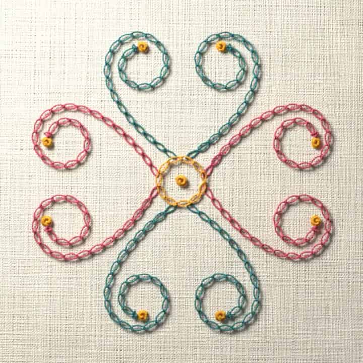 Chain stitch spiral rosette: preview of the stitched design