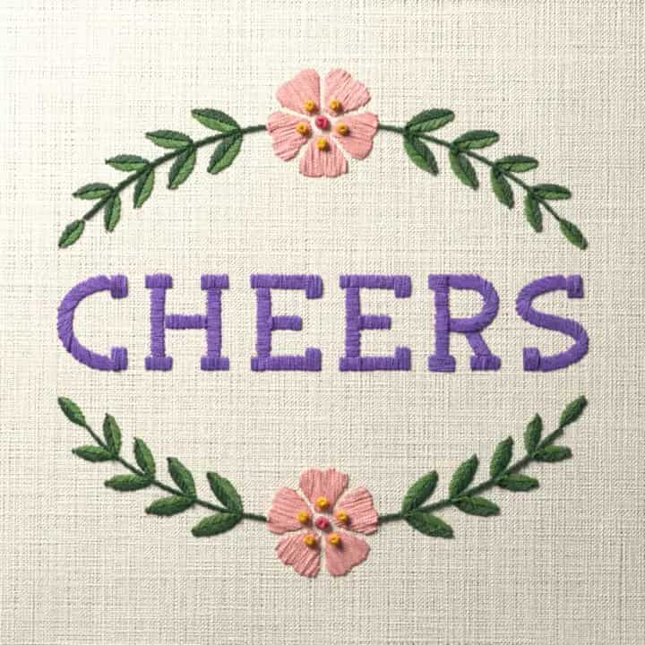Cheers in laurel: preview of the stitched design