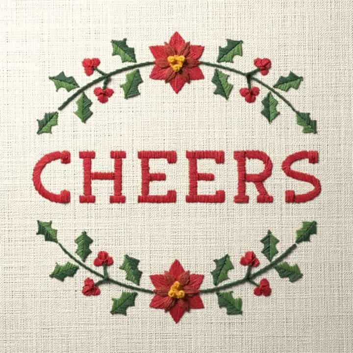 Cheers in holly: preview of the stitched design
