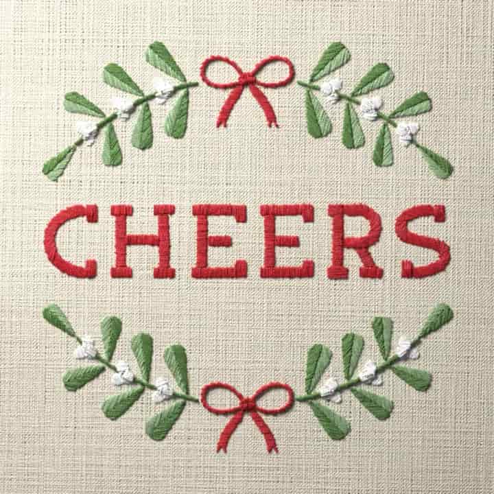 Cheers in mistletoe: preview of the stitched design