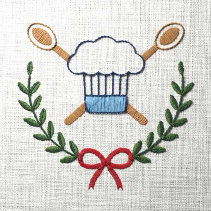 Chef hat and spoons: preview of the stitched design