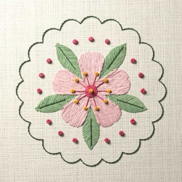Cherry blossom coaster: preview of the stitched design