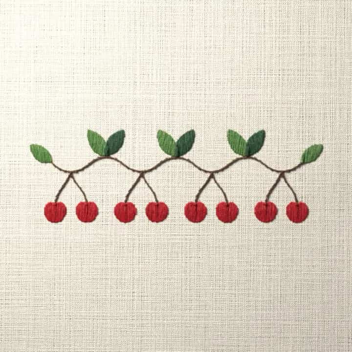 Cherry row edging: preview of the stitched design