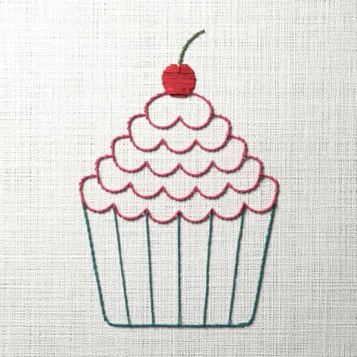 Cherry ruffle cupcake: preview of the stitched design
