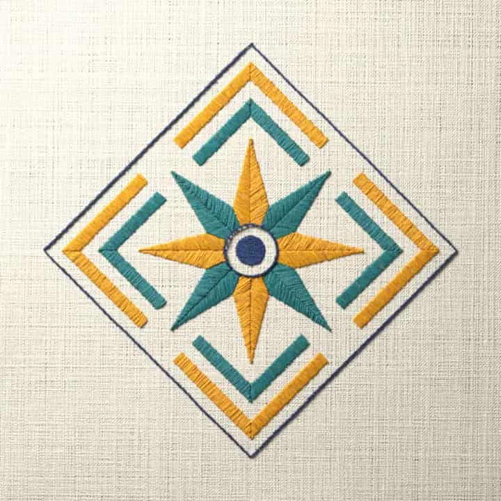 Chevron and star diamond medallion: preview of the stitched design