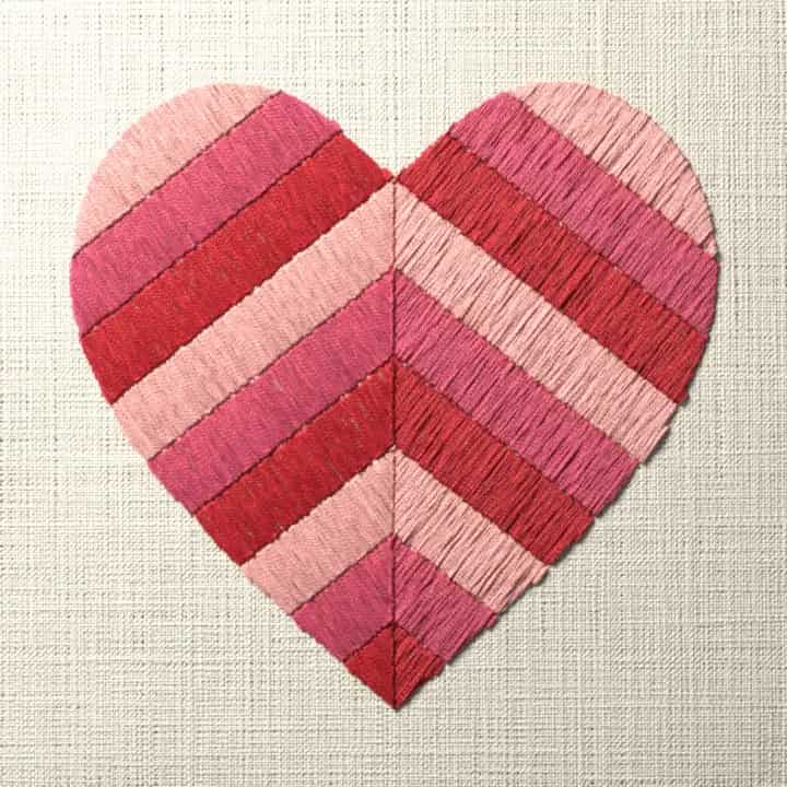 Chevron striped heart: preview of the stitched design