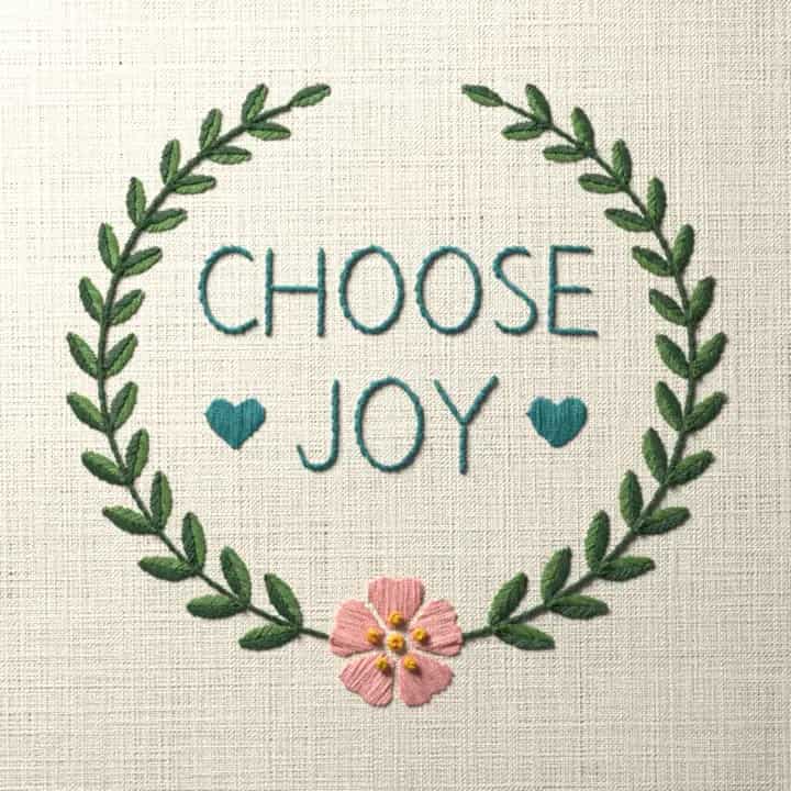Choose joy: preview of the stitched design