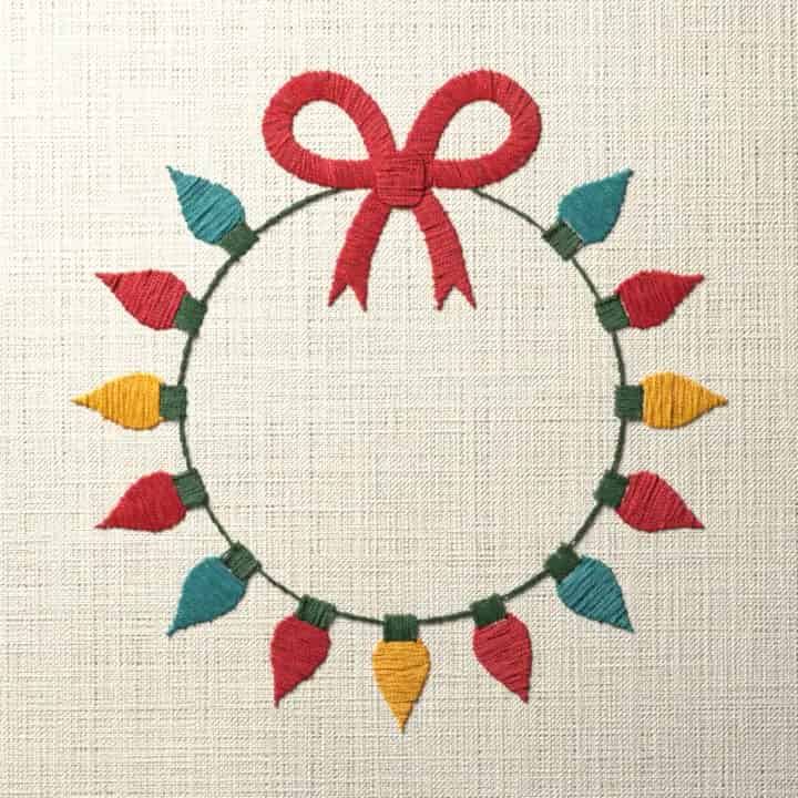Christmas lights ring: preview of the stitched design