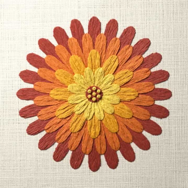 Chrysanthemum bloom seen face on: preview of the stitched design