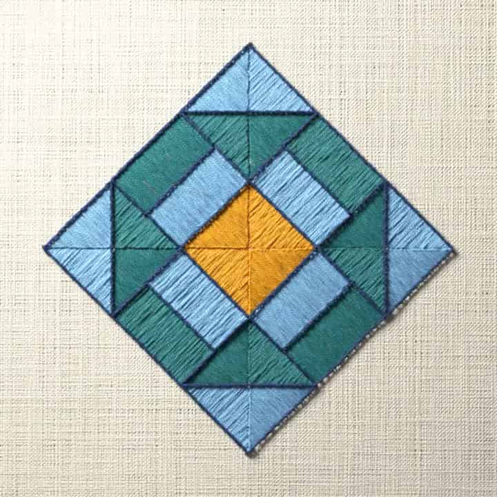 Churn dash quilt block: preview of the stitched design