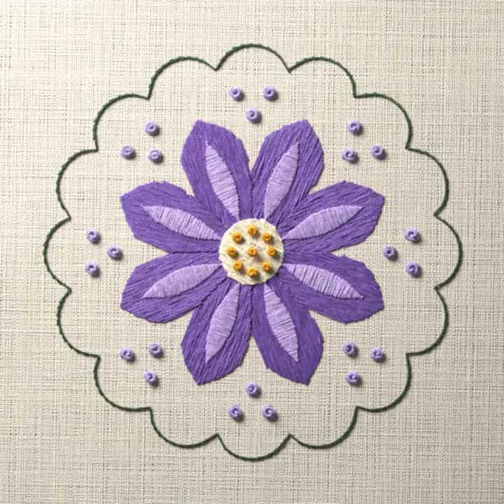 Clematis coaster: preview of the stitched design