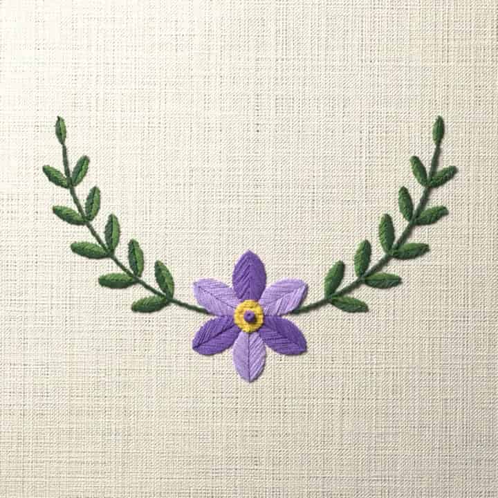 Clematis crescent spray: preview of the stitched design