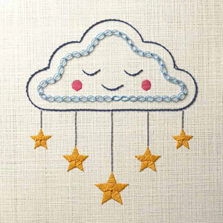 Cloud and star mobile: preview of the stitched design