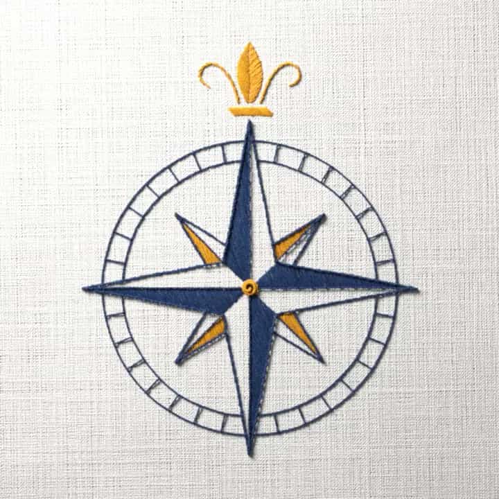 Compass rose: preview of the stitched design