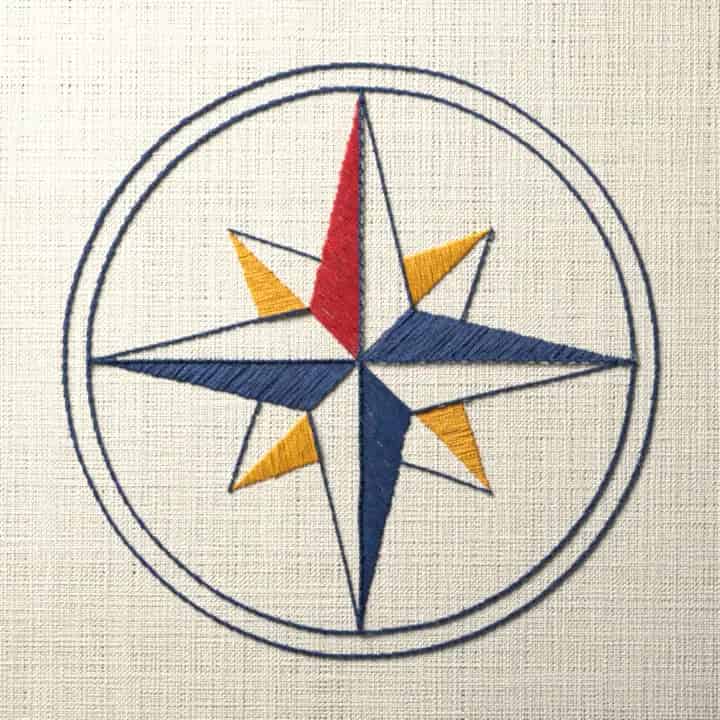 Compass rose in a ring: preview of the stitched design