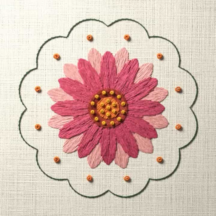 Coneflower coaster: preview of the stitched design