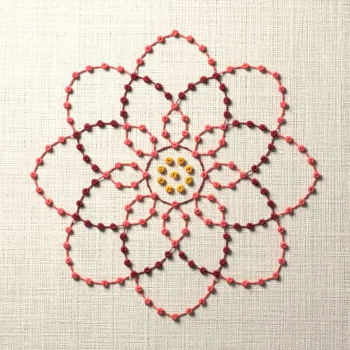 Coral stitch dahlia: preview of the stitched design