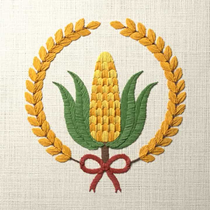 Ear of corn in a wheat ring: preview of the stitched design