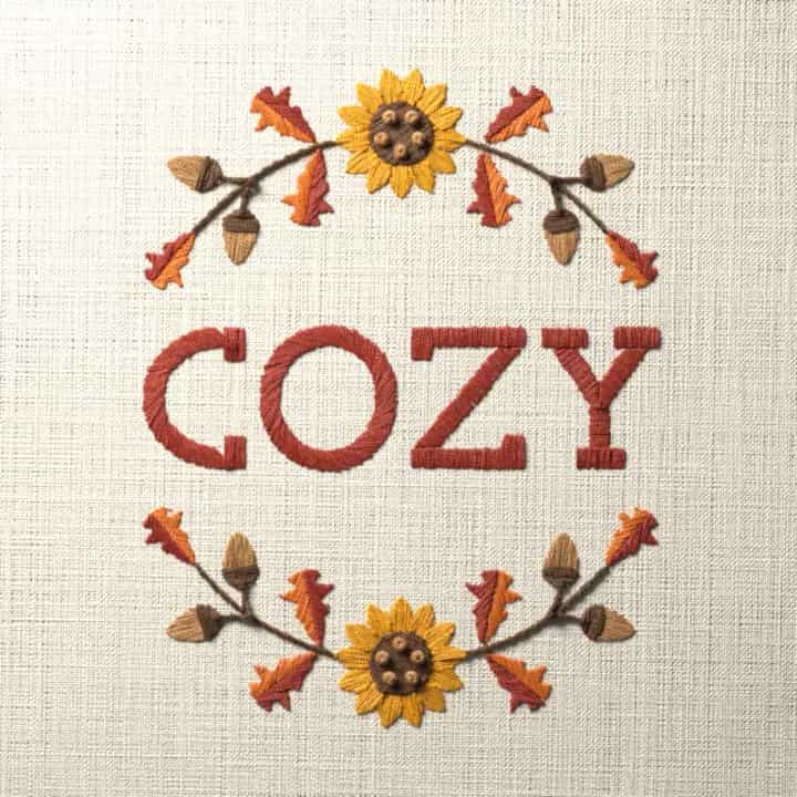 Cozy in oak leaves: preview of the stitched design