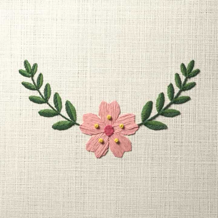 Cherry blossom crescent spray: preview of the stitched design